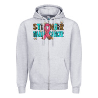 Heather Grey stronger than cancer with cancer ribbon Zipper Hoodie - AdoDesignShop