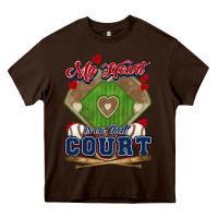 Chocolate Brown My heart is on that court Baseball Heavy Core Tee - HowdyJamesFarm