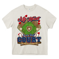 Cream My heart is on that court Baseball Heavy Core Tee - HowdyJamesFarm