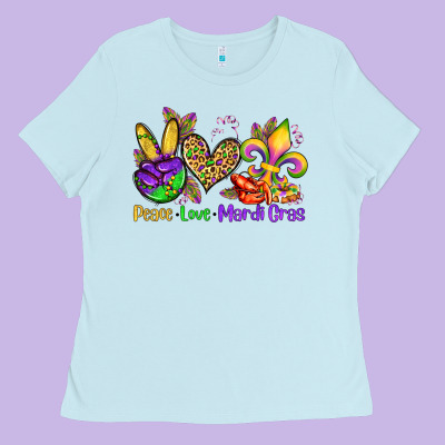 Peace Love Mardi Gras Olivia Ladies Tee Designed By Oliviacreatesart