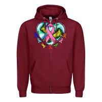Burgundy heart earth and cancer ribbon Zipper Hoodie - AdoDesignShop