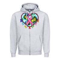 Heather Grey heart earth and cancer ribbon Zipper Hoodie - AdoDesignShop