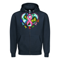 Navy heart earth and cancer ribbon Zipper Hoodie - AdoDesignShop