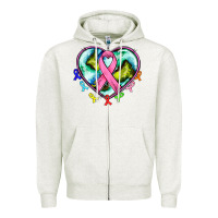 Oatmeal Heather heart earth and cancer ribbon Zipper Hoodie - AdoDesignShop