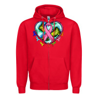 Heart Earth And Cancer Ribbon Zipper Hoodie | Teevron