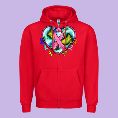 Heart Earth And Cancer Ribbon Zipper Hoodie Designed By Adodesignshop