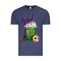 Vintage Denim Halloween Spooky Pumpkins Frappe Vintage Tee - FaDigitalArtStudio