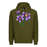 Army Green Pasque Flower Illustrations Premium Hoodie - LillyAllenDesigns