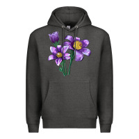 Charcoal Heather Pasque Flower Illustrations Premium Hoodie - LillyAllenDesigns
