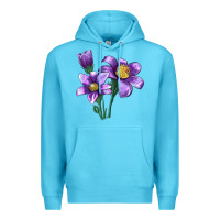 Ocean Blue Pasque Flower Illustrations Premium Hoodie - LillyAllenDesigns