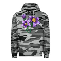 Slate Camo Pasque Flower Illustrations Premium Hoodie - LillyAllenDesigns