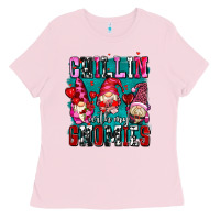 Bubblegum Pink chillin with my gnomies olivia Ladies Tee - OliviaCreatesArt
