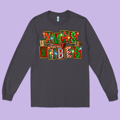 Christmas Xmas Vibes Long Sleeve Tee Designed By Fadigitalartstudio