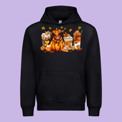 Fall Autumn Cow Pumpkin Coffee Cups Urban Hoodie Designed By Ranaportraitstore