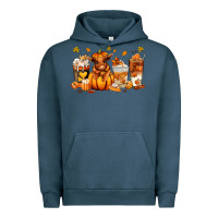 Pigment Midnight Navy Fall Autumn cow pumpkin coffee cups Urban Hoodie - RanaPortraitStore