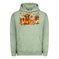 Pigment Oil Green Fall Autumn cow pumpkin coffee cups Urban Hoodie - RanaPortraitStore