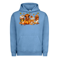 Pigment Pebble Blue Fall Autumn cow pumpkin coffee cups Urban Hoodie - RanaPortraitStore