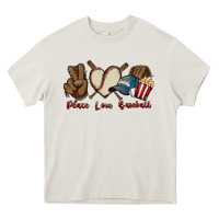 Cream Peace love Baseball Heavy Core Tee - HowdyJamesFarm