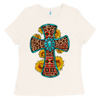 Bone gemstone sunflower leopard cross Ladies Tee - OliviaCreatesArt