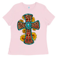 Bubblegum Pink gemstone sunflower leopard cross Ladies Tee - OliviaCreatesArt