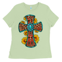 Gemstone Sunflower Leopard Cross Ladies Tee | Teevron