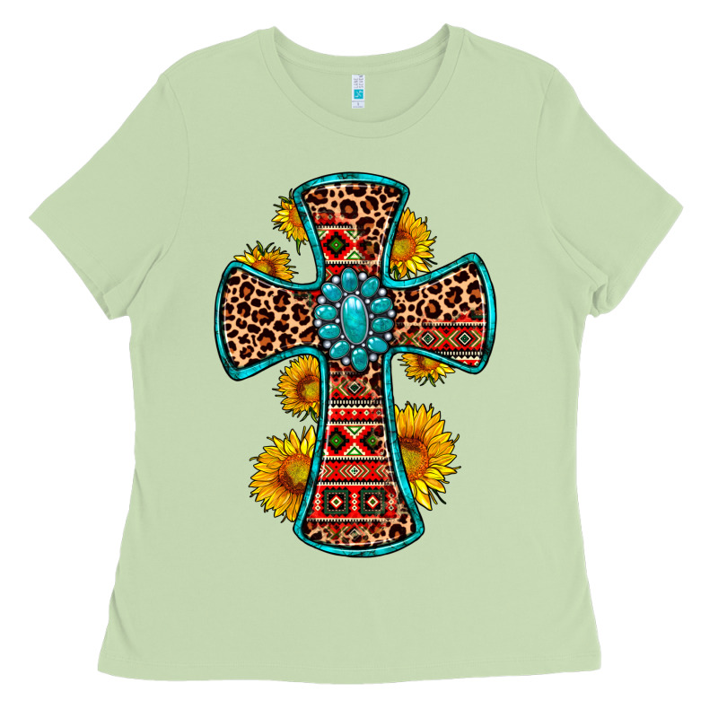 Gemstone Sunflower Leopard Cross Ladies Tee by OliviaCreatesArt | Teevron