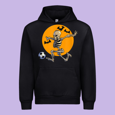 Skeleton Soccer Player Funny Halloween Blood Moon Urban Hoodie Designed By Designpulse