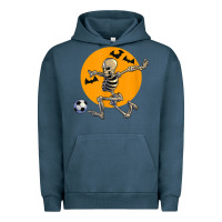 Pigment Midnight Navy skeleton soccer player funny halloween blood moon Urban Hoodie - DesignPulse