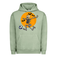 Pigment Oil Green skeleton soccer player funny halloween blood moon Urban Hoodie - DesignPulse