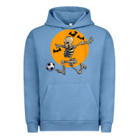 Pigment Pebble Blue skeleton soccer player funny halloween blood moon Urban Hoodie - DesignPulse
