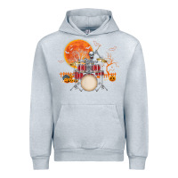 Heather Grey Skeleton Drummer Halloween Costume Playing Drums Mens Boys Urban Hoodie - DesignPulse