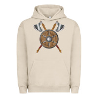 Pigment French Oak renaissance fair faire festival medieval theme axe shield Urban Hoodie - DesignPulse