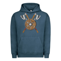 Pigment Midnight Navy renaissance fair faire festival medieval theme axe shield Urban Hoodie - DesignPulse