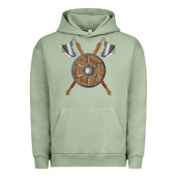 Pigment Oil Green renaissance fair faire festival medieval theme axe shield Urban Hoodie - DesignPulse