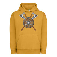 Pigment Peanut Butter renaissance fair faire festival medieval theme axe shield Urban Hoodie - DesignPulse