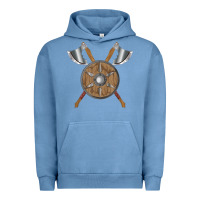 Pigment Pebble Blue renaissance fair faire festival medieval theme axe shield Urban Hoodie - DesignPulse