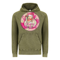 Vintage Olive Pink Merry Christmas Santa Vintage Hoodie - FaDigitalArtStudio