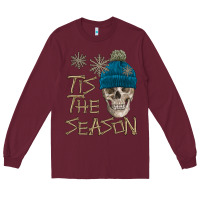 Burgundy skull tis the season winter Long Sleeve Tee - FaDigitalArtStudio