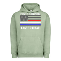 Pigment Oil Green police fire ems first responder american flag firefighter t shirt Urban Hoodie - DesignPulse