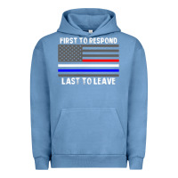 Pigment Pebble Blue police fire ems first responder american flag firefighter t shirt Urban Hoodie - DesignPulse