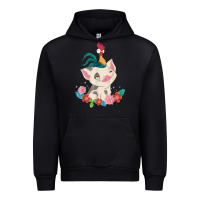 Black Moana HeiHei Rooster Pua Flowers Graphic Urban Hoodie - PixelWave