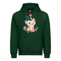 Forest Green Moana HeiHei Rooster Pua Flowers Graphic Urban Hoodie - PixelWave
