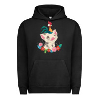 Pigment Black Moana HeiHei Rooster Pua Flowers Graphic Urban Hoodie - PixelWave