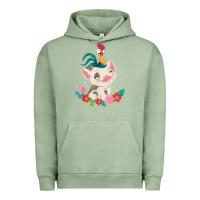 Pigment Oil Green Moana HeiHei Rooster Pua Flowers Graphic Urban Hoodie - PixelWave