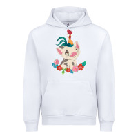 White Moana HeiHei Rooster Pua Flowers Graphic Urban Hoodie - PixelWave