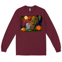 Burgundy headstone and coffin background Long Sleeve Tee - BundleAndBundleShop