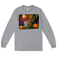 Heather Grey headstone and coffin background Long Sleeve Tee - BundleAndBundleShop