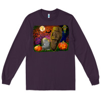 Plum headstone and coffin background Long Sleeve Tee - BundleAndBundleShop