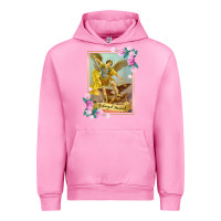 Fuchsia Pink St Michael the Archangel - Protector Catholic Church Angel Urban Hoodie - PixelWave