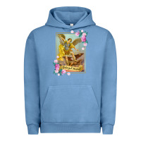 Pigment Pebble Blue St Michael the Archangel - Protector Catholic Church Angel Urban Hoodie - PixelWave